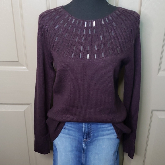 Apt. 9 Sweaters - NWT Apt. 9 Women's Plum Satin embellished rib yoke tunic Sweater Size Small